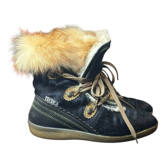 Vintage Tecnica Goat Fur Embroidered Floral Boots Black /  Brown Women's Size 38 - Picture 3 of 9